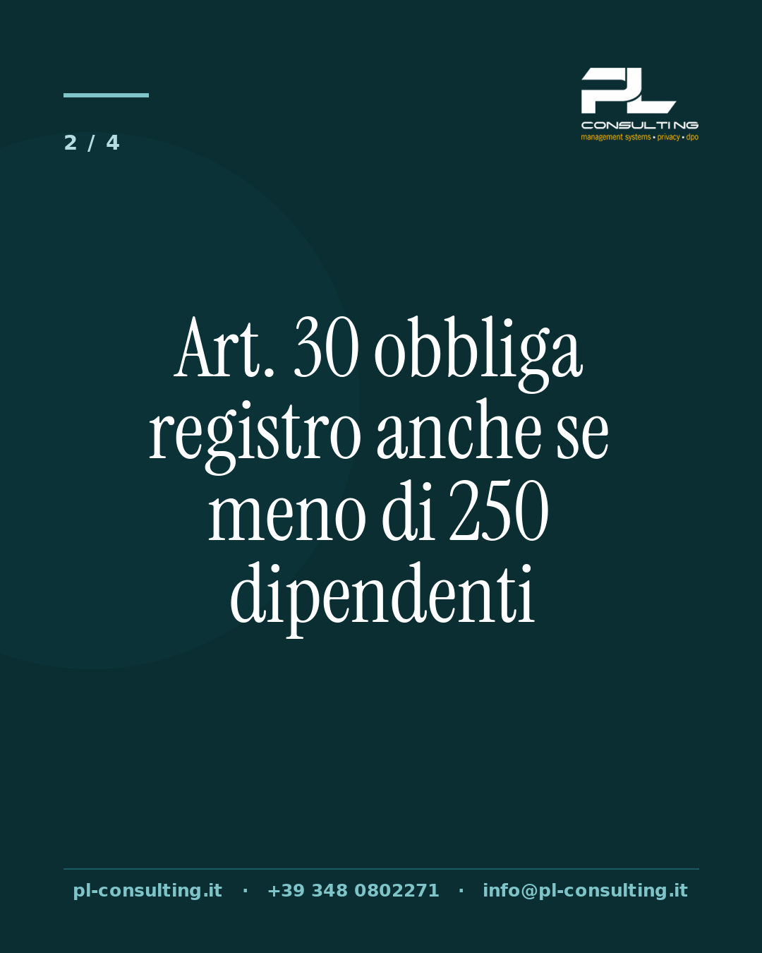 Art. 30 obbliga registro anche se meno di 250 dipendenti