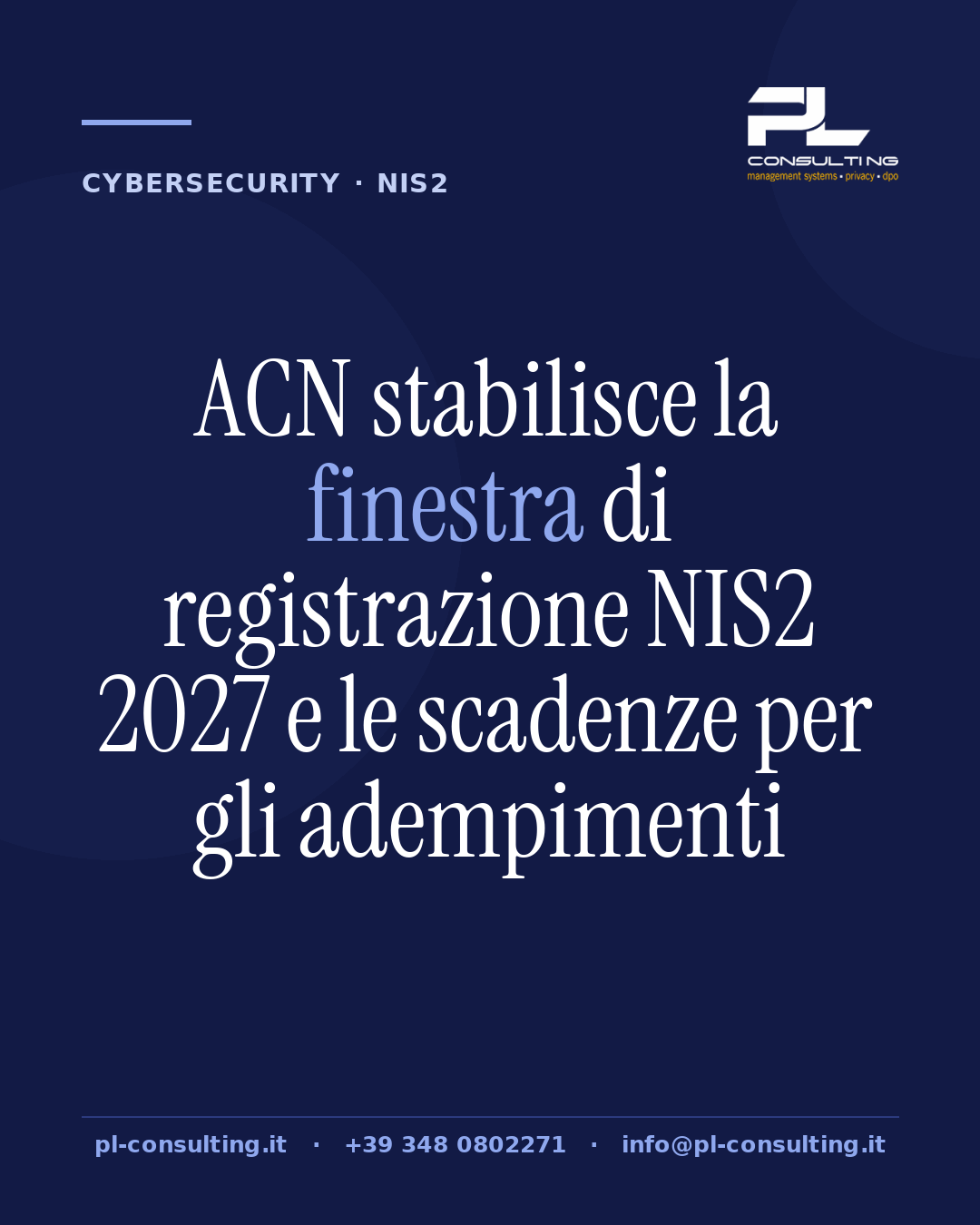 ACN stabilisce la finestra di registrazione NIS2 2027 e le scadenze per gli adempimenti